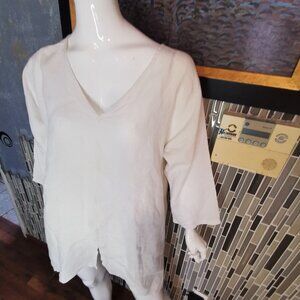 Carol Turner Collection 100% Linen Womens Y Neck 3/4 Sleeve Top Size XL 0025